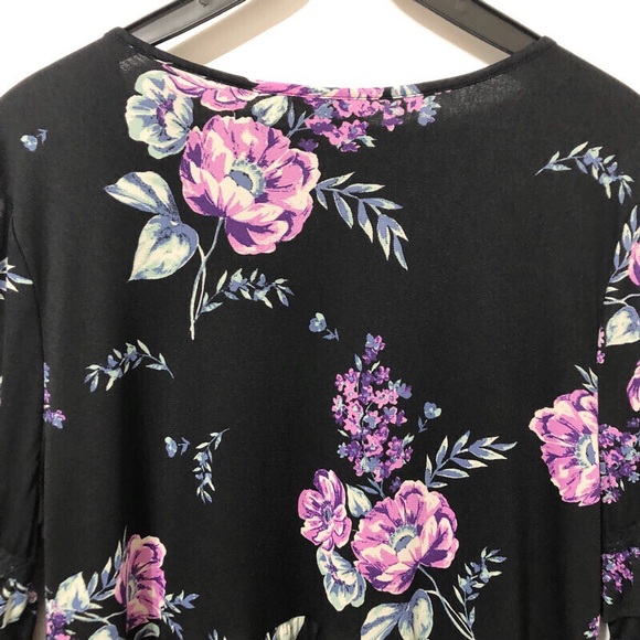 STYLE & CO Black Floral Ruffle Sleeve Boho Top XL - Picture 9 of 16